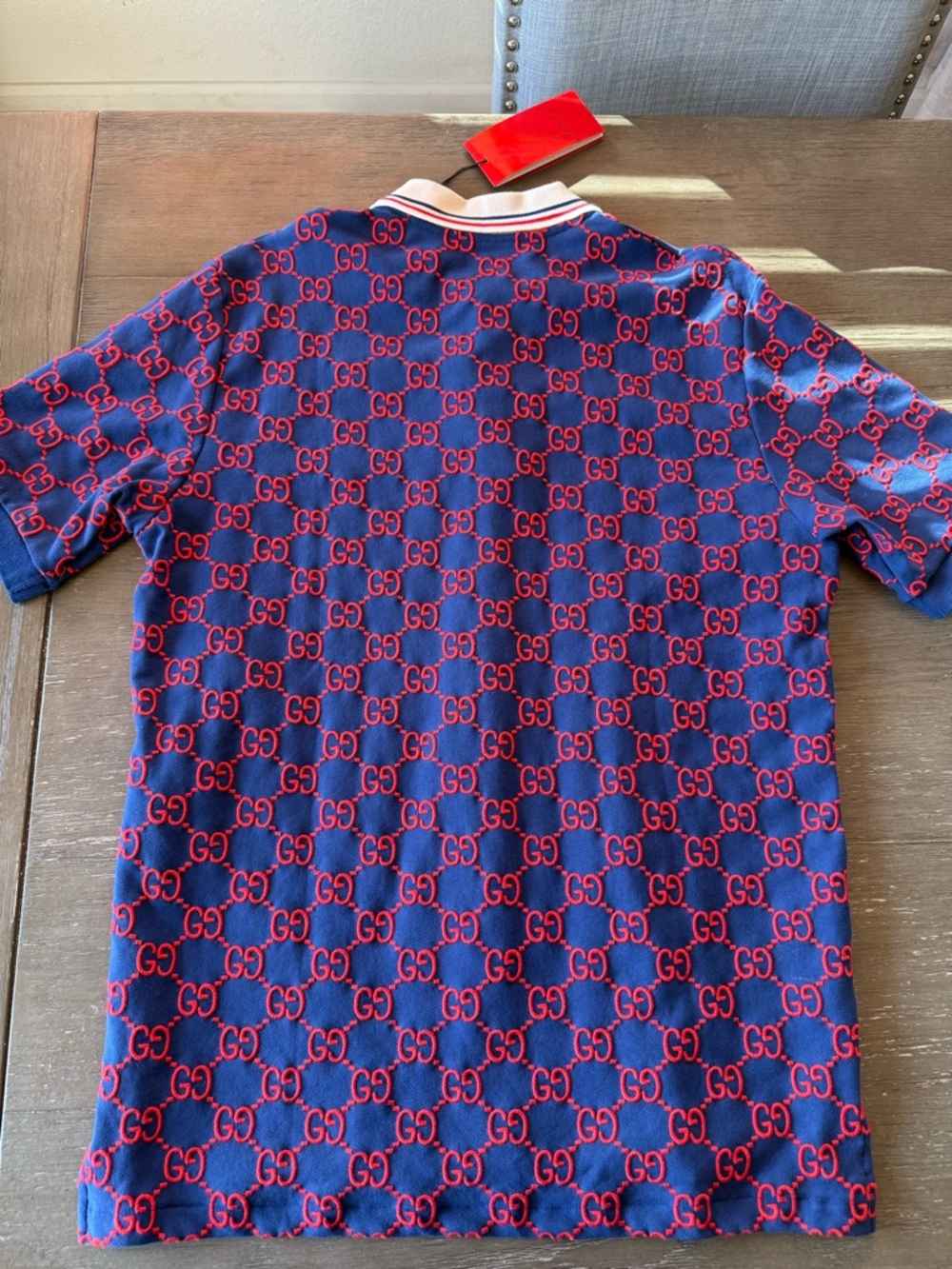 Gucci Navy Polo with Red Interlocking GG Pattern
